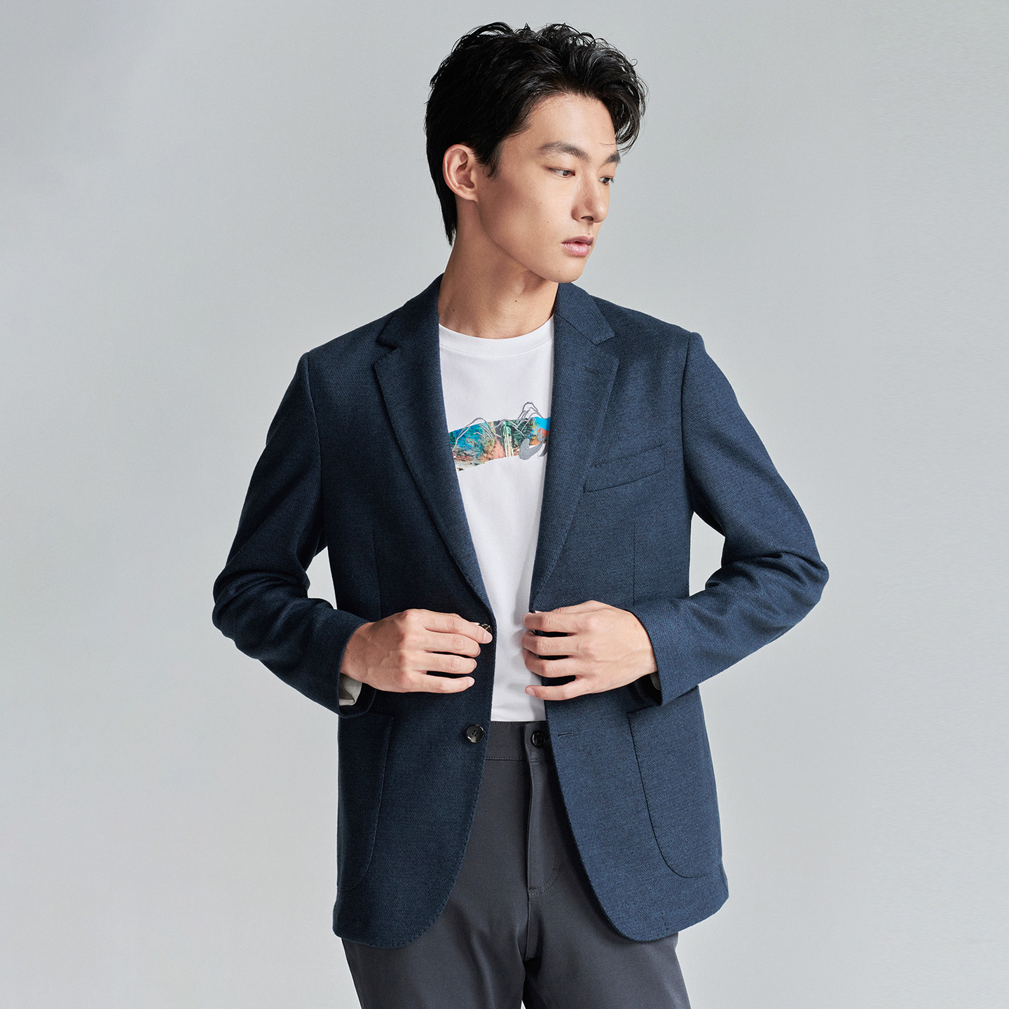 报喜鸟秋季新款男士商务休闲运动西服上衣纯色质感便西单西外套男