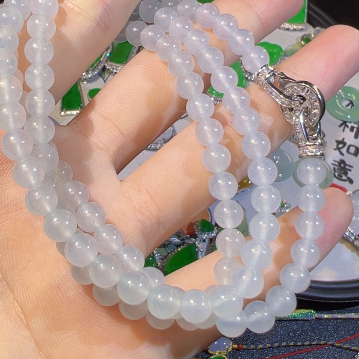 【闪购商品】翡翠银S925镶嵌颈饰天然翡翠珠串
