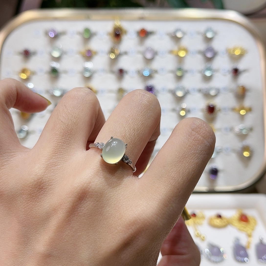 蛇纹石玉戒指银S925镶嵌