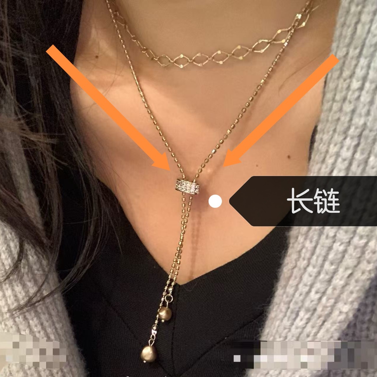 铜合金锆石项链 F855浅太金色抽拉珠闪闪项链