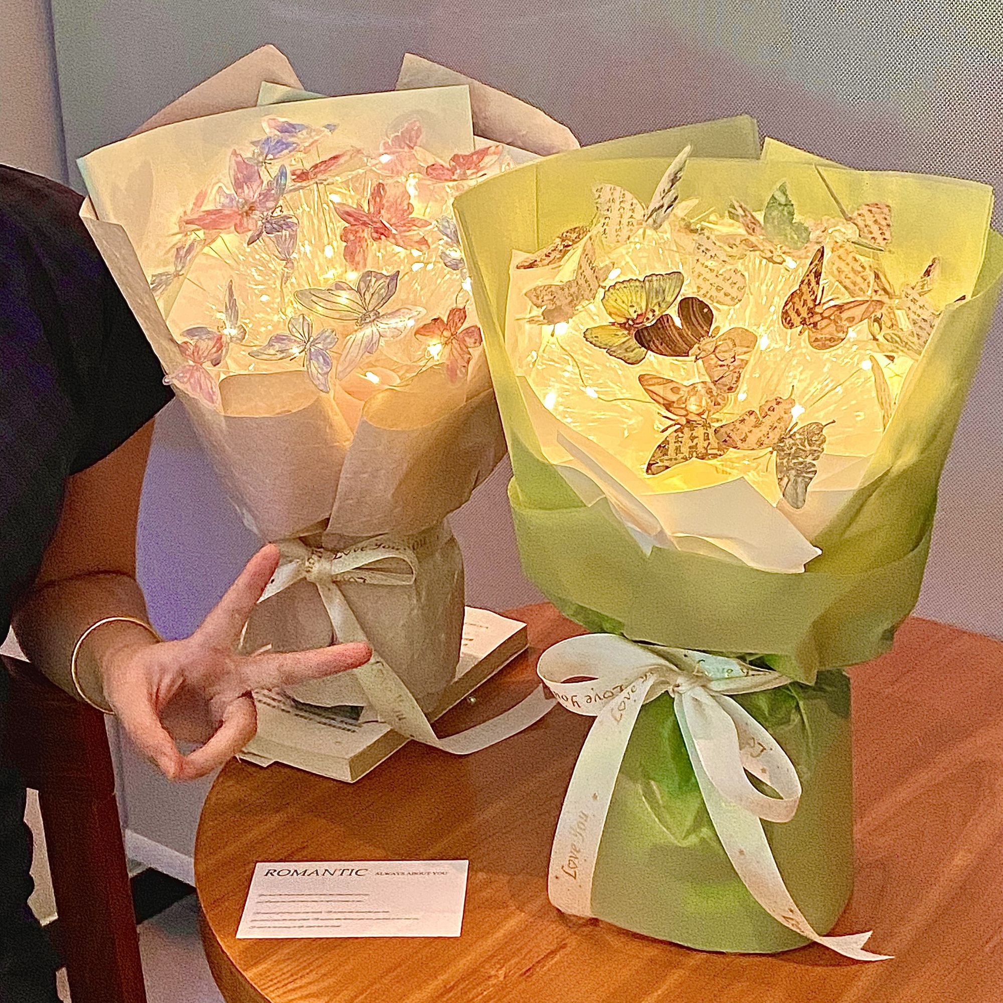 七夕惊喜礼物约会小心机浪漫永生花蝴蝶花束DIY材料包礼品套装