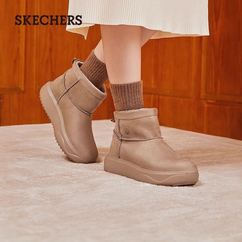 斯凯奇新款女雪地靴中筒靴加绒保暖厚底114759