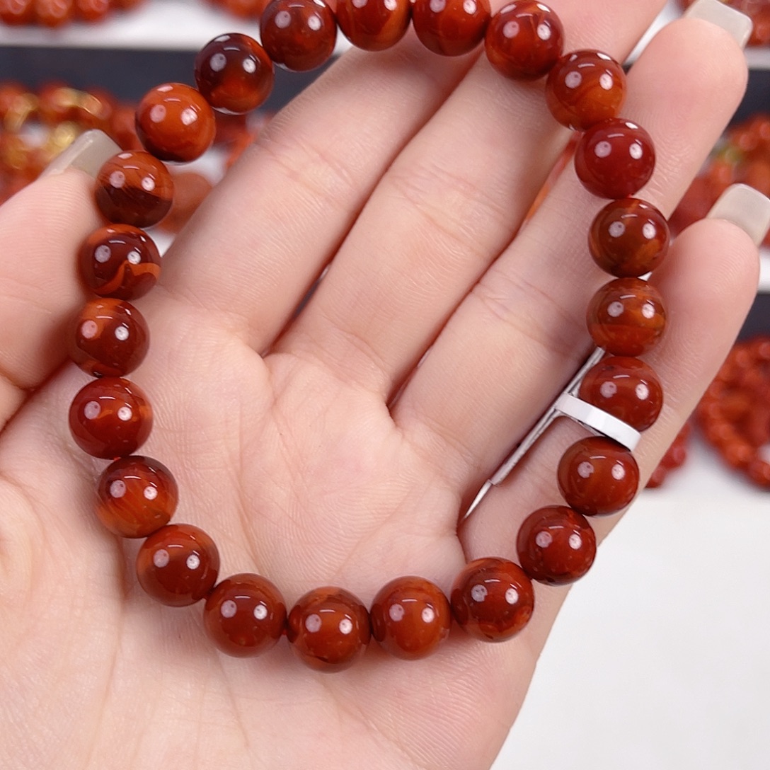 南红玛瑙未镶嵌瓦西牛血红双色9mm手串