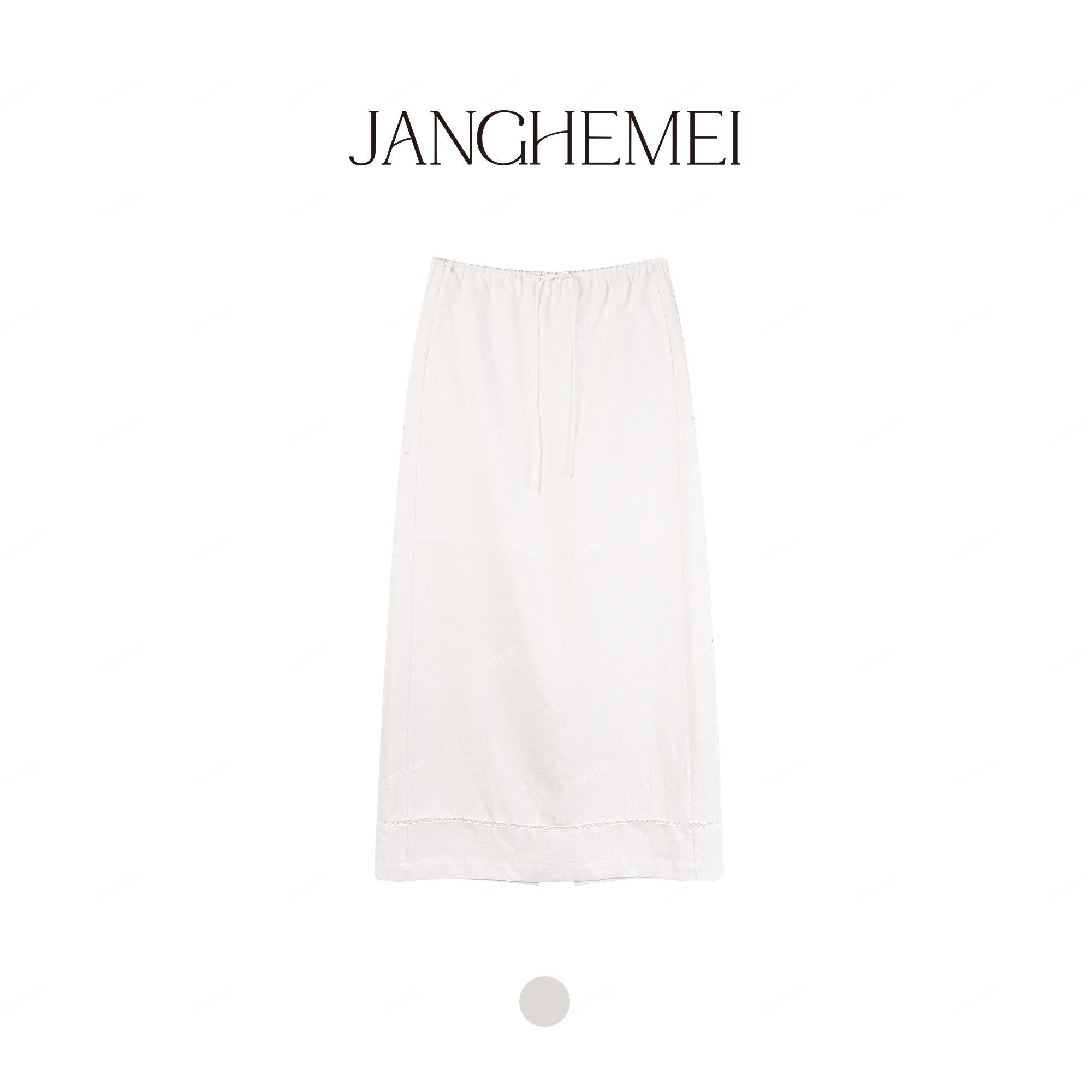 JANGHEMEI【月胧明】莱赛尔苎麻极简风拼接蕾丝A字半身裙 B32234M52