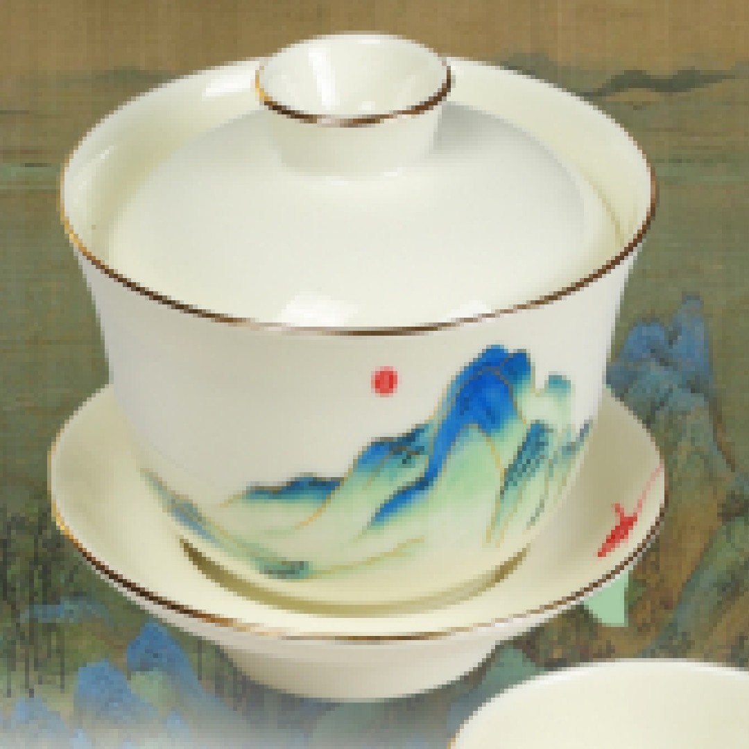 【功夫茶具江山多娇茶盖碗】硅元瓷器江山多娇茶盖碗一个餐具