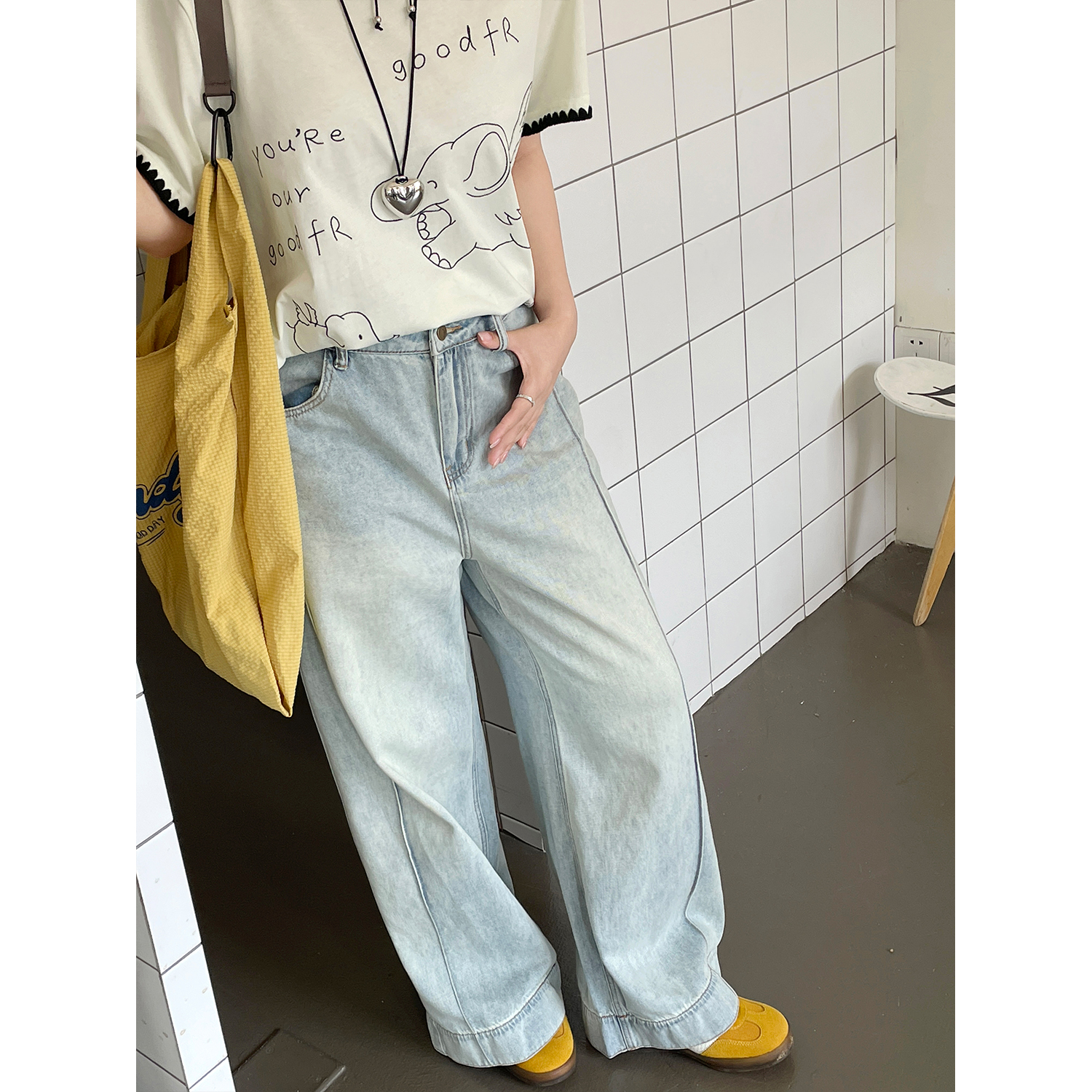 小草宽松定制夏季薄款牛仔裤高腰胖mm大码女装韩版独特超好看裤子