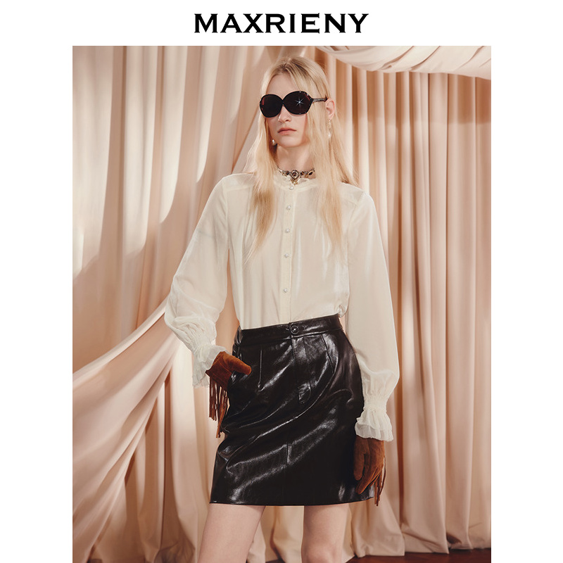 【商场同款】MAXRIENY法式复古丝绒衬衫女25秋款高智感通勤穿搭