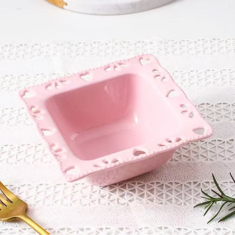 【LUC家】12.5*5.5CM 大号 粉色镂空方形酸奶碗 谷物碗 可爱 两个装