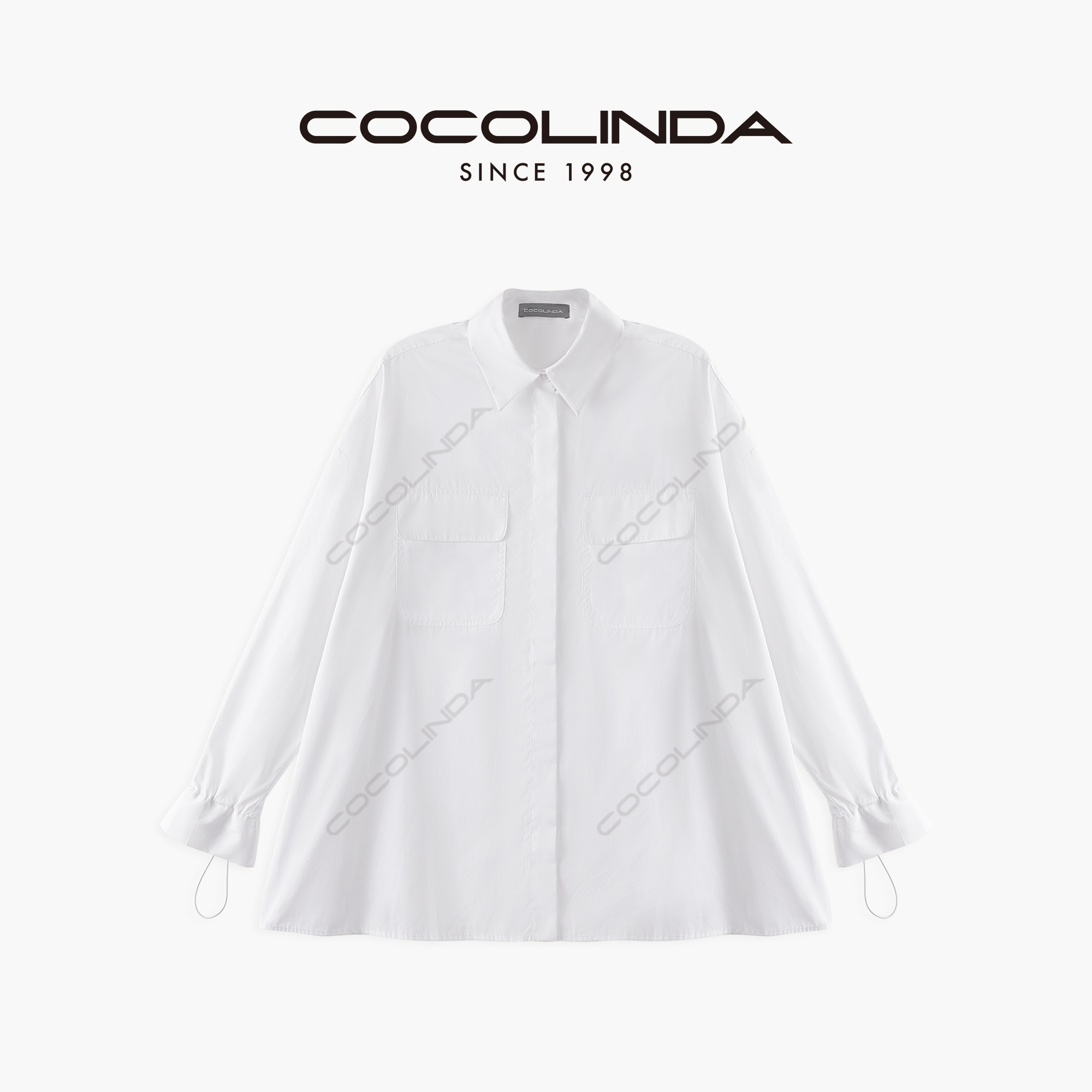 COCOLINDA琳达推荐双口袋抽绳翻领白衬衣白衬衫长袖K1508