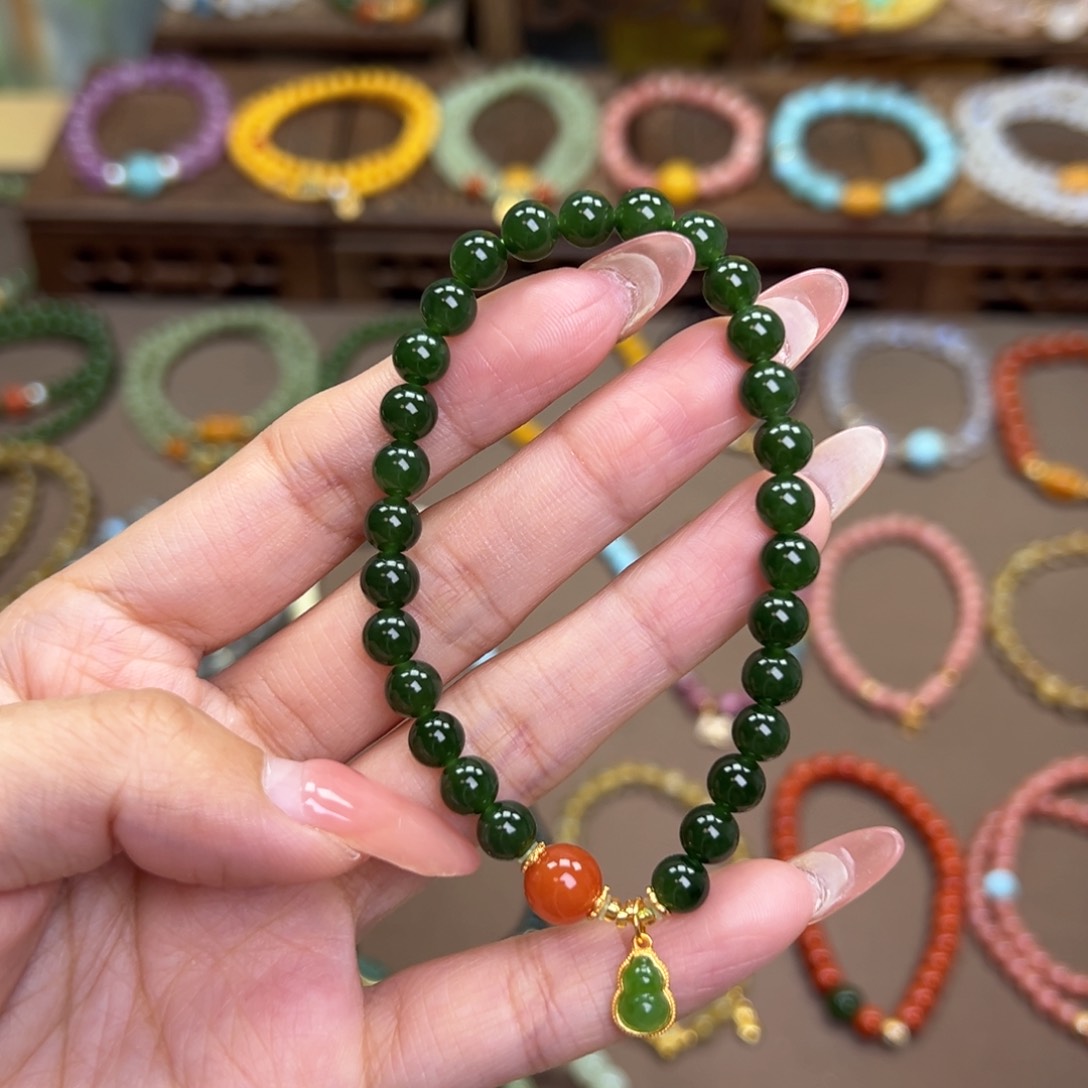 和田玉手链银S925镶嵌单圈