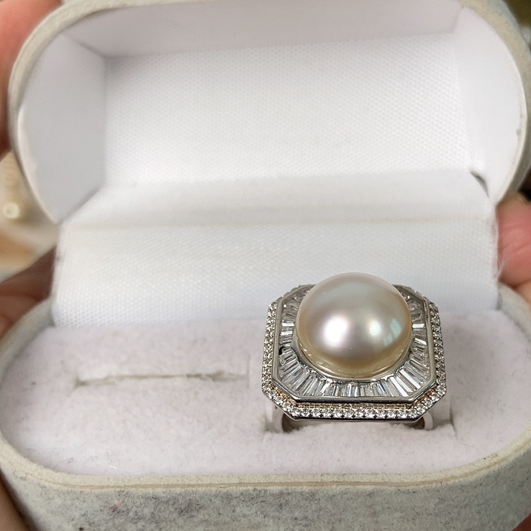 海水珍珠戒圈银S925镶嵌