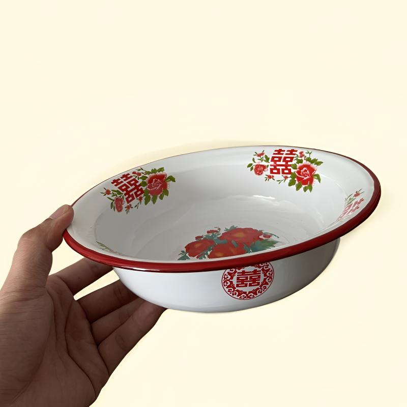 搪瓷盘老式搪瓷深型汤盘加深菜碟圆盘家用菜盘怀旧果盘饭盘饭碟