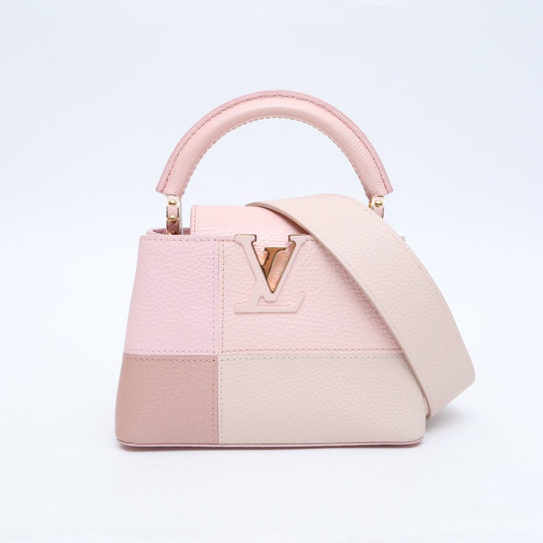 99新 LouisVuitton/路易威登 小花6欢 Cap Mini21粉色皮革C芯片包