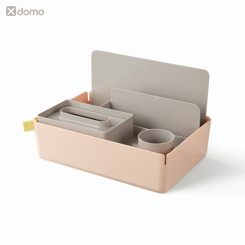 得力XDM33多功能收纳盒(粉色)(盒)桌面办公室高颜值学生抽纸盒