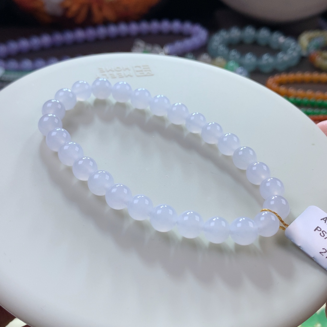翡翠手链未镶嵌马瑙底起胶白月光手串卡6.5