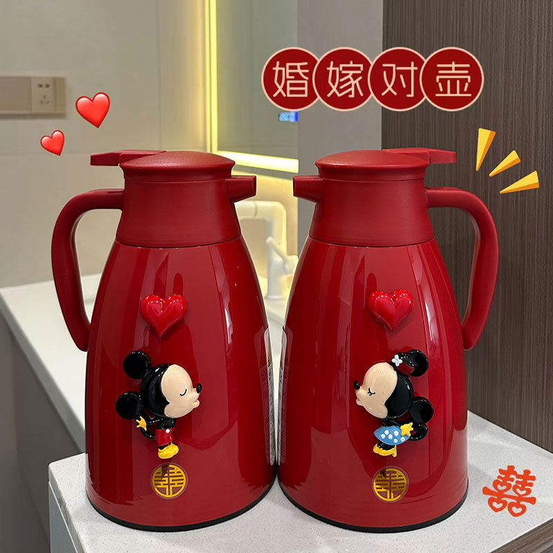 红色结婚保温水壶一对陪嫁热水瓶2L陶瓷洗漱杯牙刷嫁妆婚庆用品