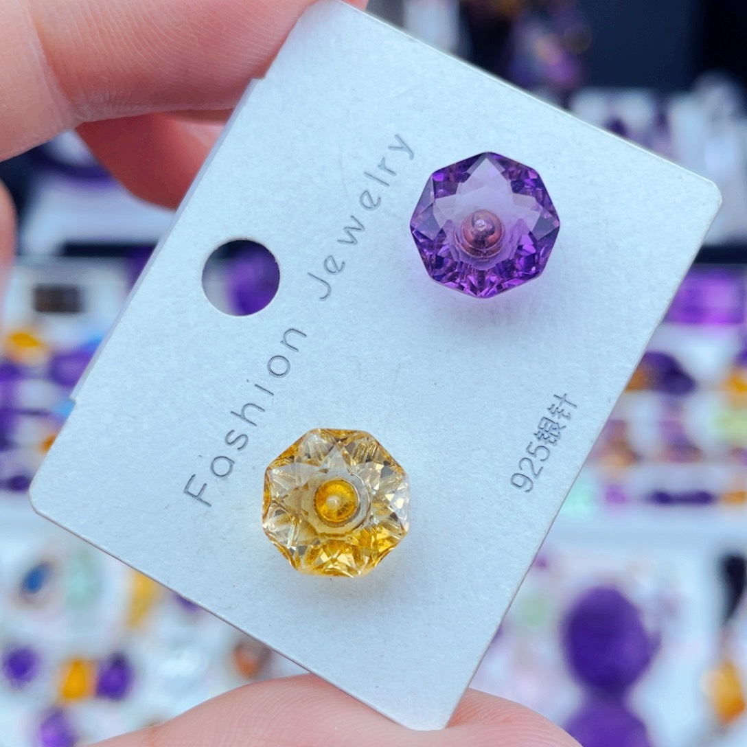 水晶工厂精品定制紫水晶耳饰10毫米银S925镶嵌