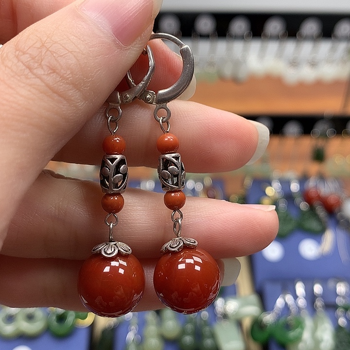 玛瑙/玉髓银S925镶嵌耳环12左右