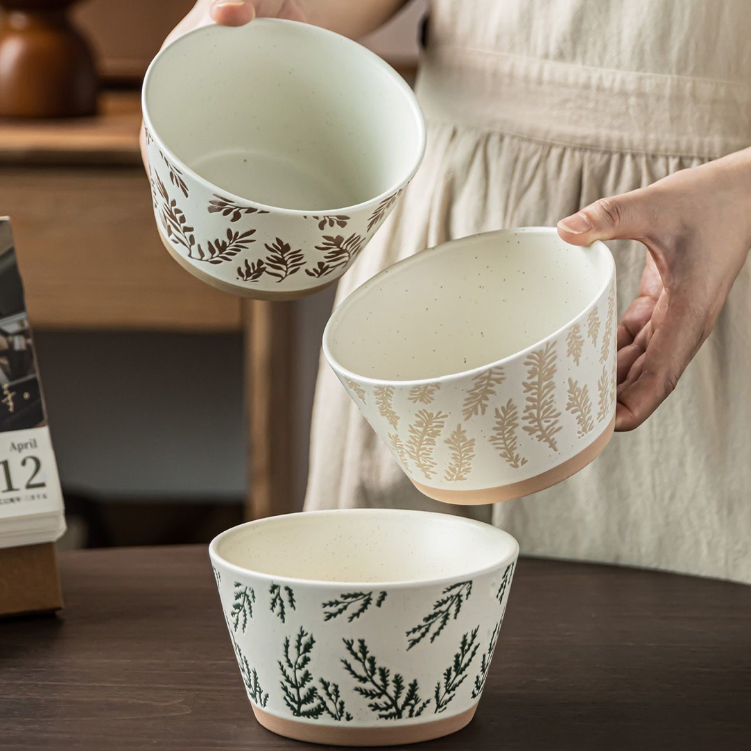 426日式复古粗陶小碗田园手绘家用沙拉水果甜品汤碗