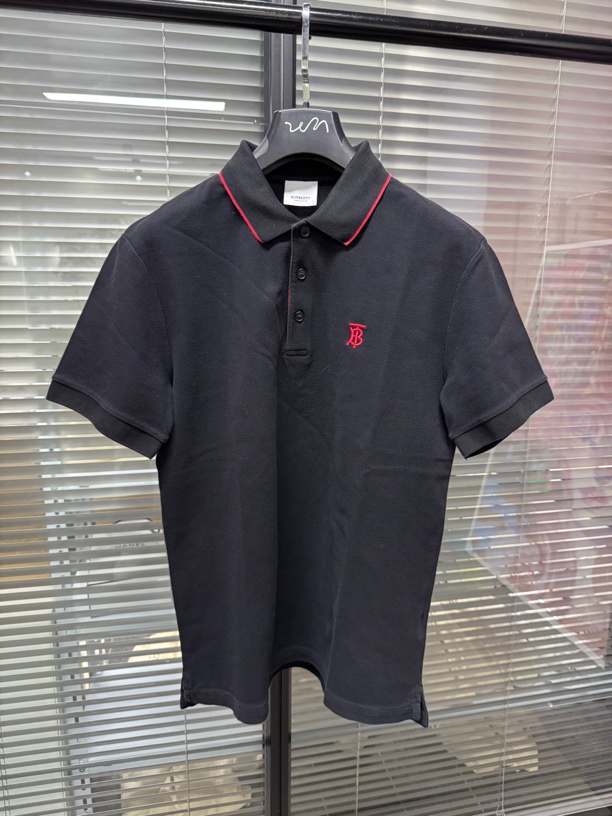 99新 BURBERRY/博柏利 黑色刺绣BT Polo短袖 M码