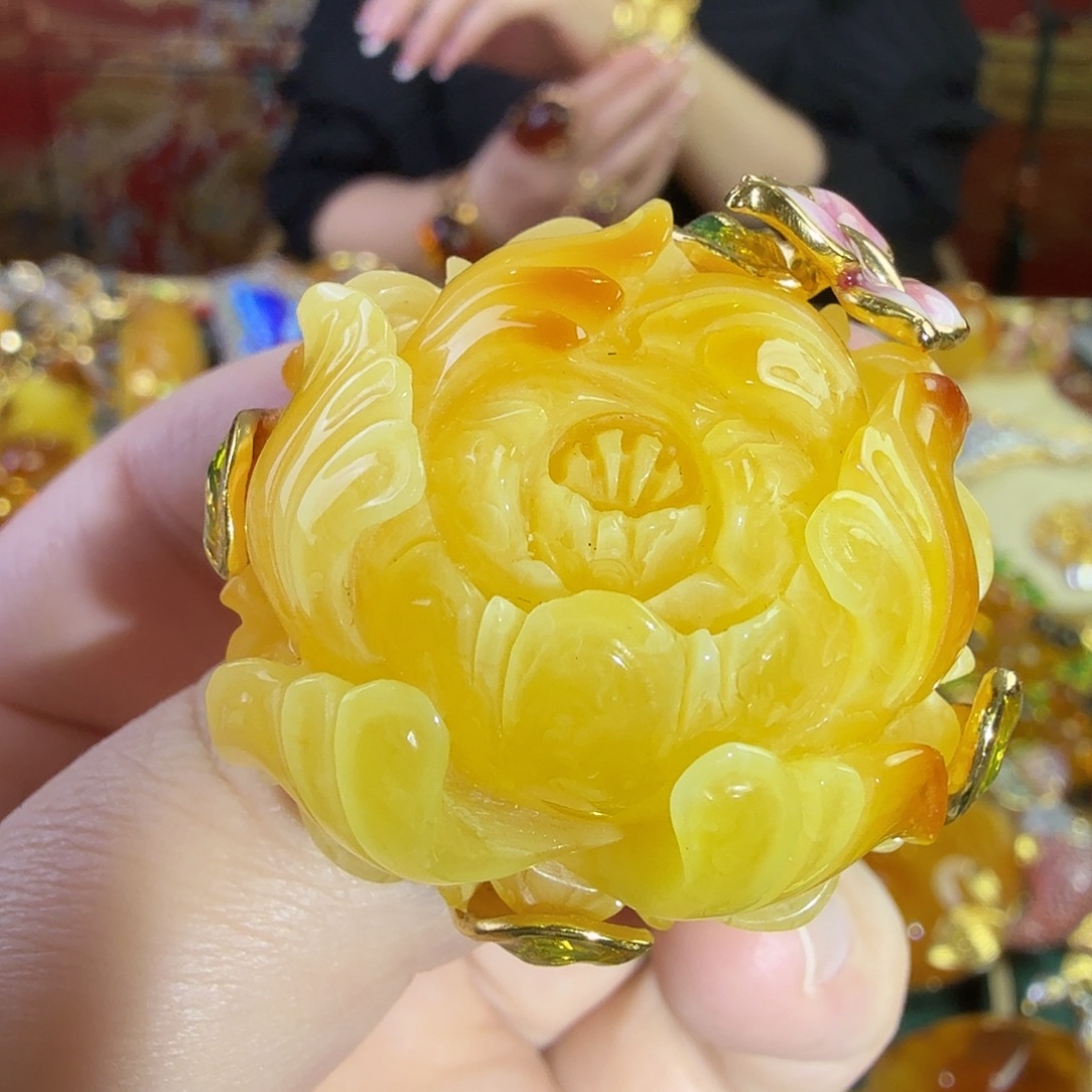 蜜蜡银S925镀金镶嵌戒指