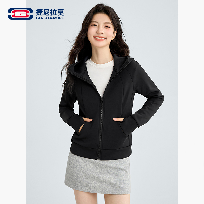 【敖瑞鹏代言】捷尼拉莫开衫卫衣女早秋款拉链上衣小个子空气层外套