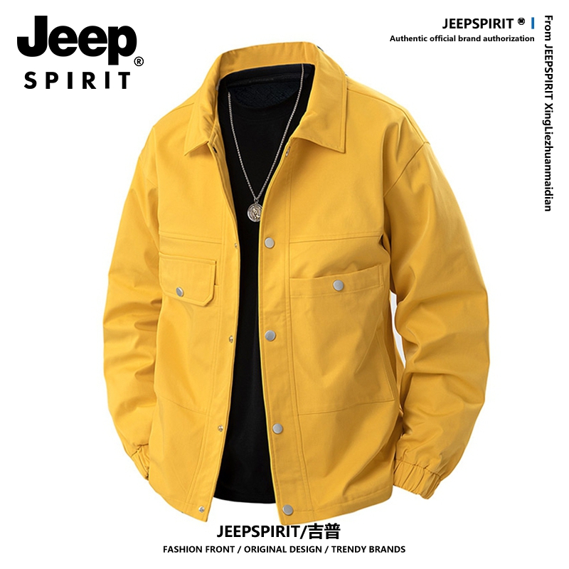 JEEPSPIRIT吉普翻领外套男春季2025新款挺括潮流美式工装百搭夹克