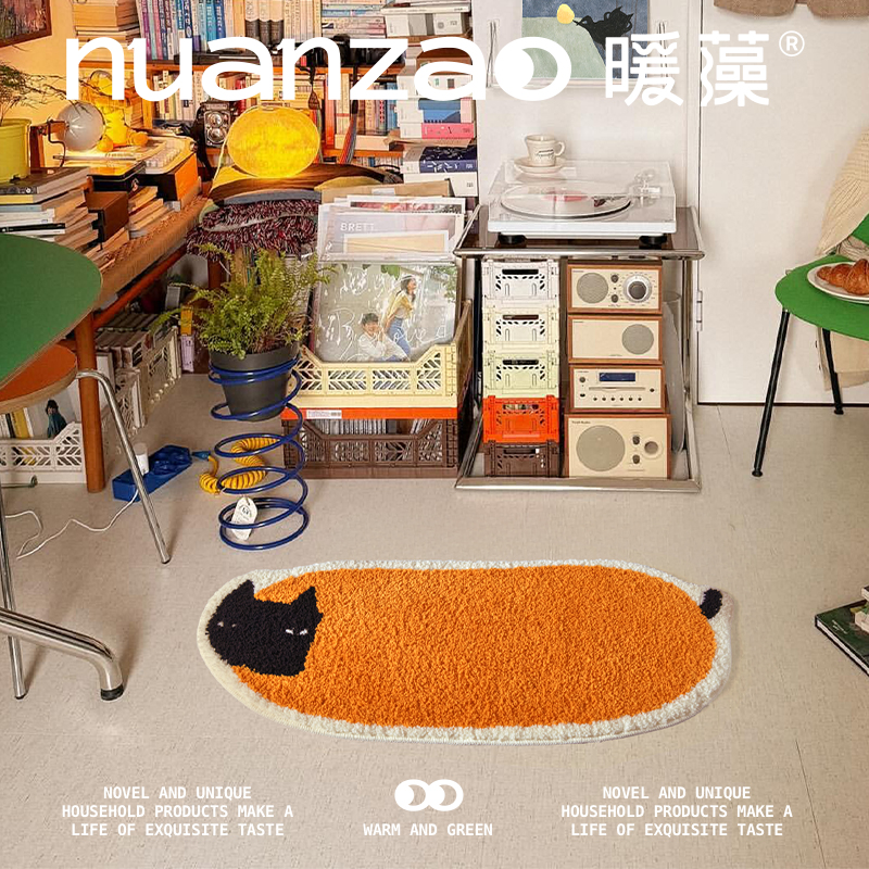 张乐陆X暖藻 原创趣味猫咪卧室床边毯儿童房免胶毛绒地垫吸水防滑