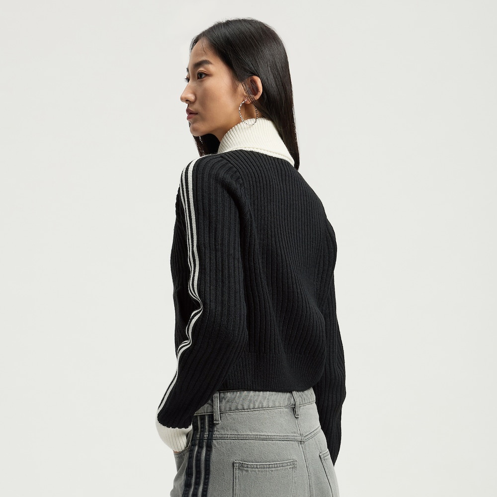 Adidas/三叶草时尚复古全开襟运动宽修身针织衫KF0718