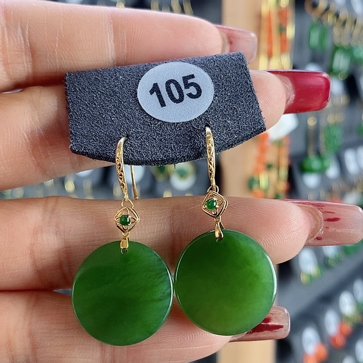 和田玉耳饰18K金镶嵌