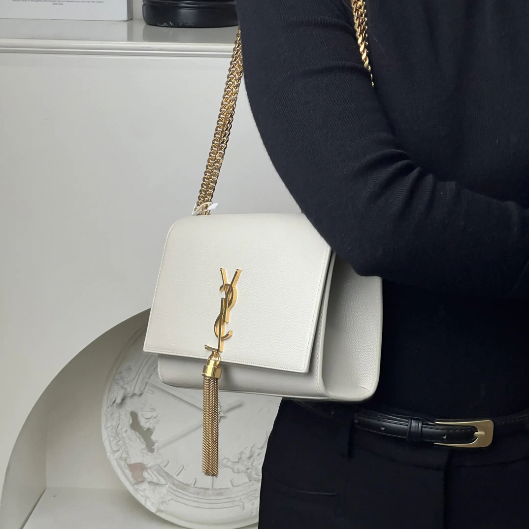 99新 YSL/圣罗兰 ysl kate流苏中号白金荔枝纹/99新/优选