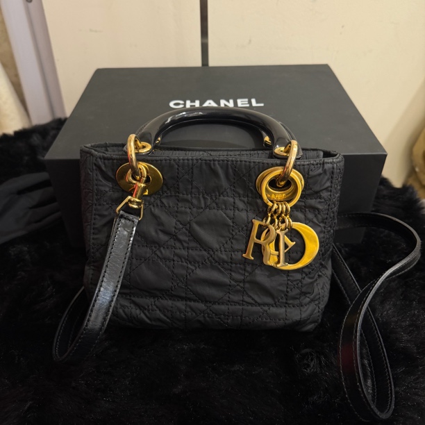 95新 DIOR/迪奥 Dior/迪奥 黑金布面三格戴妃包带肩带