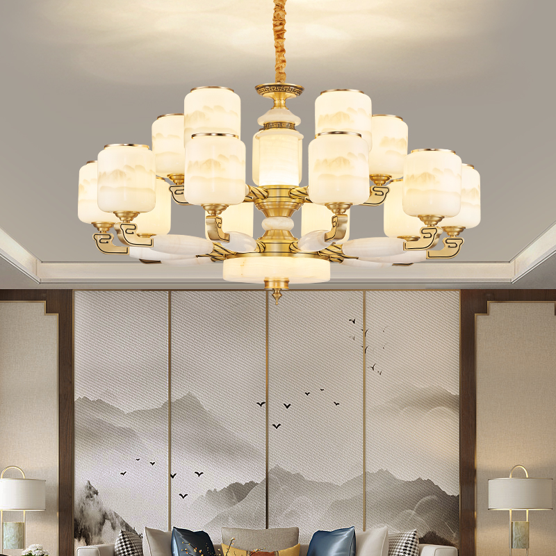 新中式全铜现代中式吊灯主卧复古轻奢简约大气别墅自建房家用吊灯