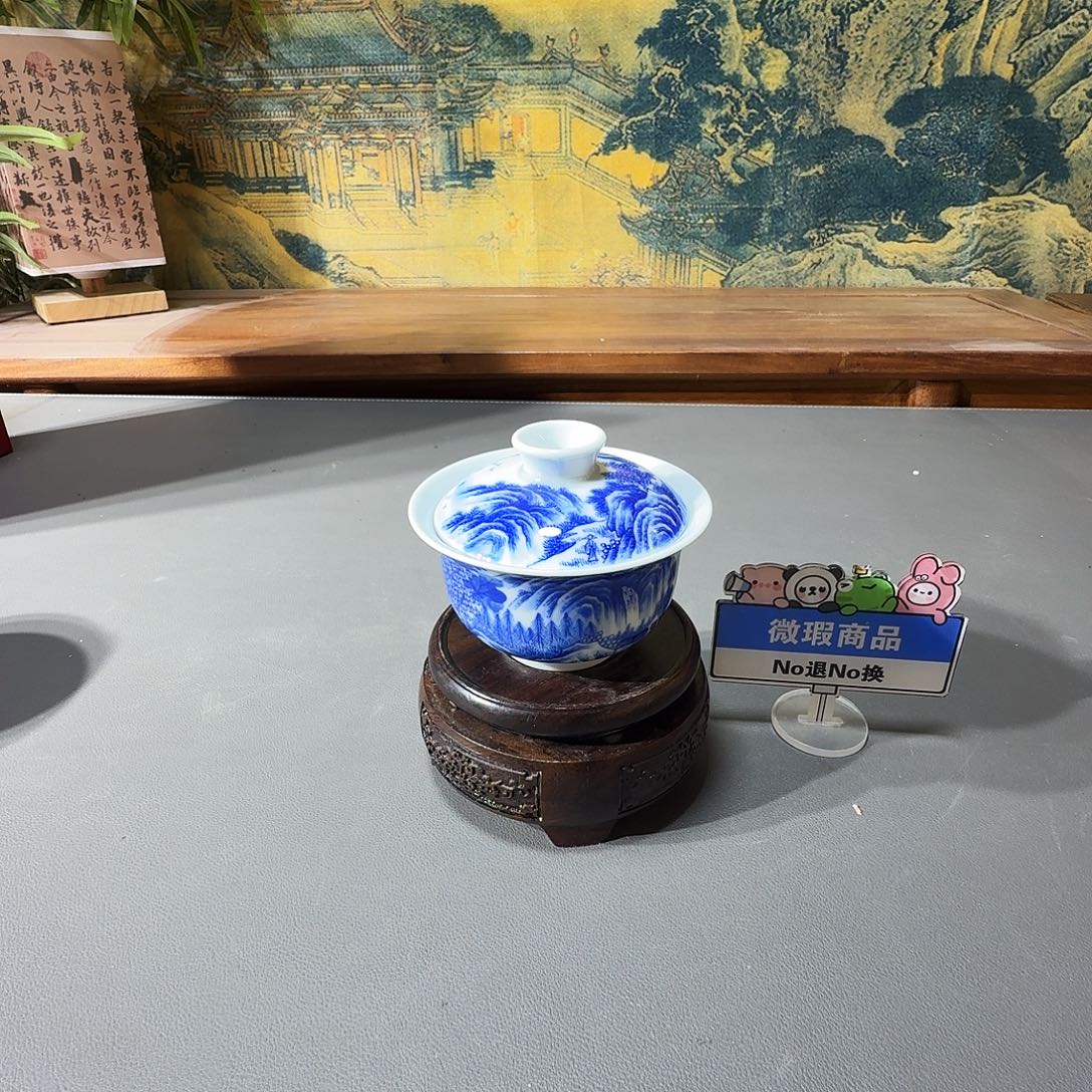 皆***非泥塑盖碗手工手绘微微微瑕