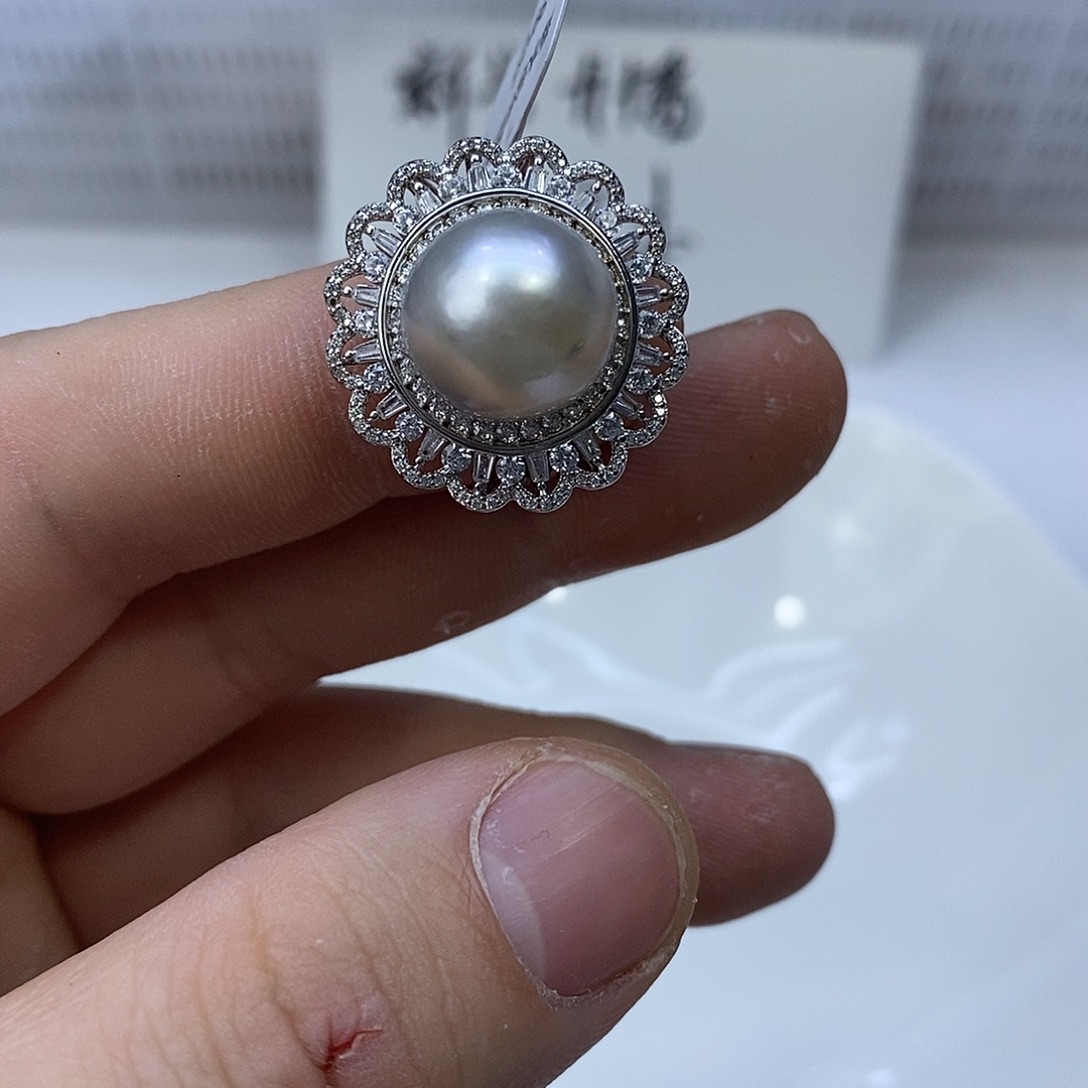 戒指银S925镶嵌海水珍珠