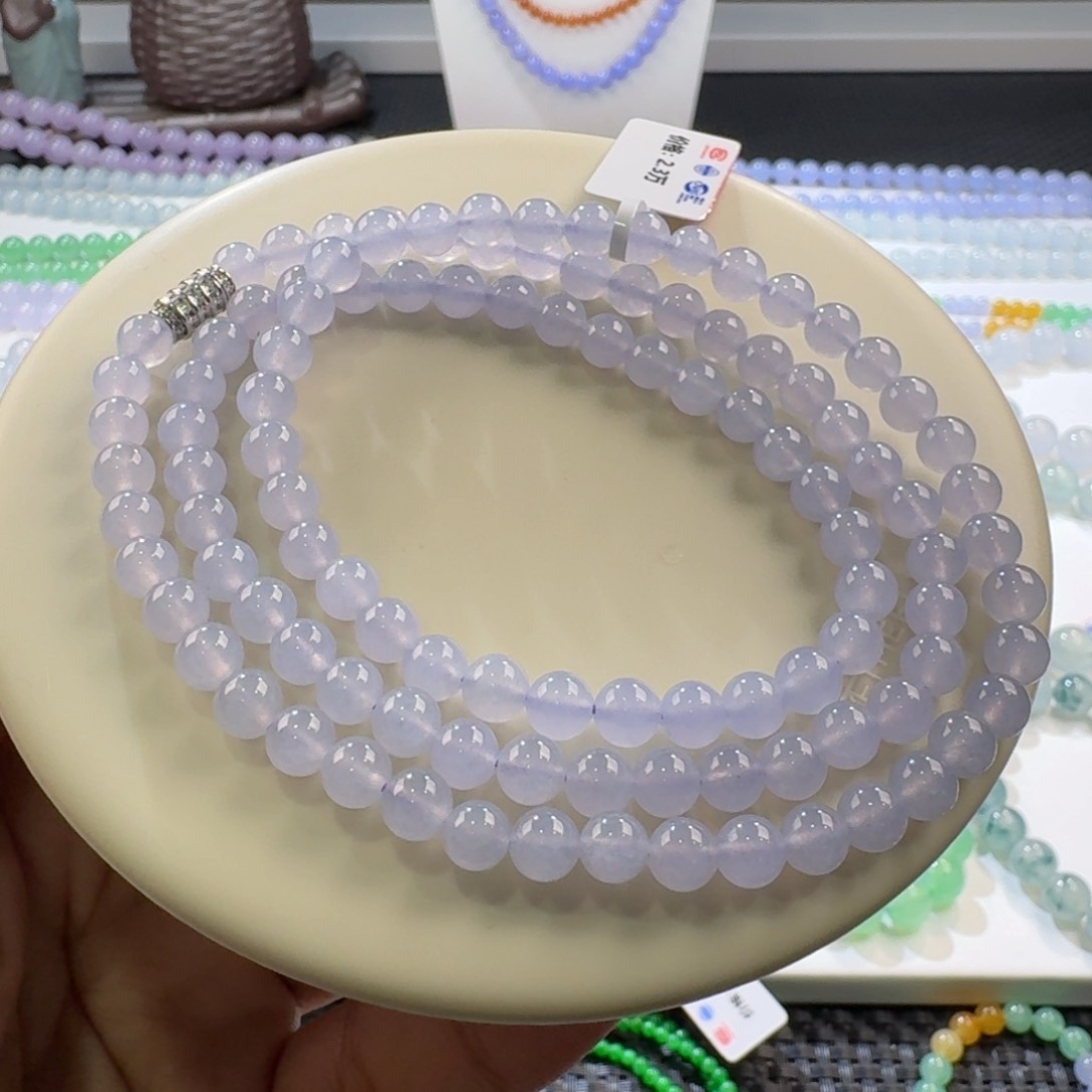 翡翠手链未镶嵌冰粉紫卡6