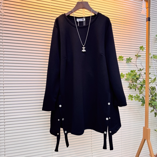 纯色新潮风长袖宽松型中长款T恤韩版秋冬时尚春秋大码显瘦休闲