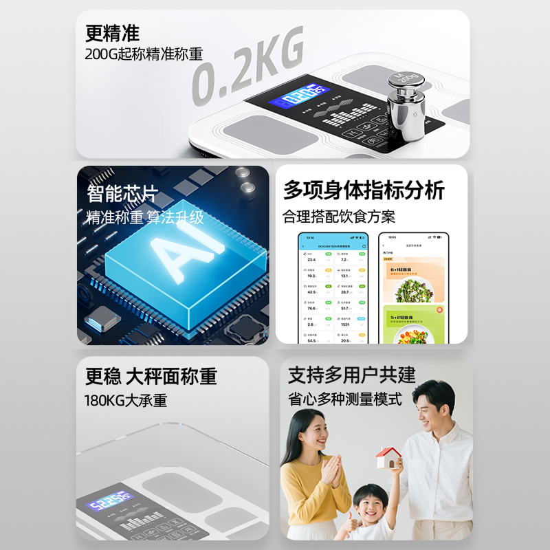 AUX/奥克斯体脂秤健康家用精准电子秤体重秤2026款充电减脂体重秤 图片 4