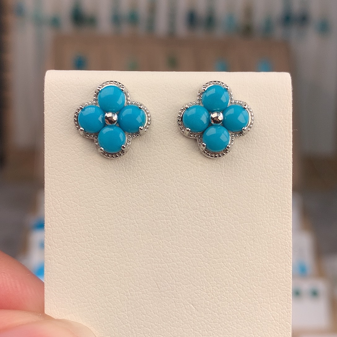 绿松石银S925镶嵌耳饰