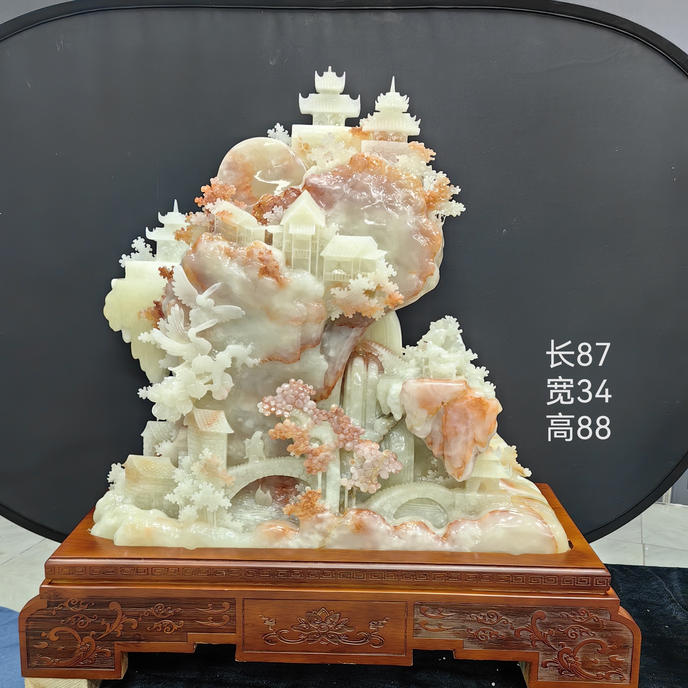 山水题材手工雕刻客厅大厅玄关公司茶室家居摆件装饰