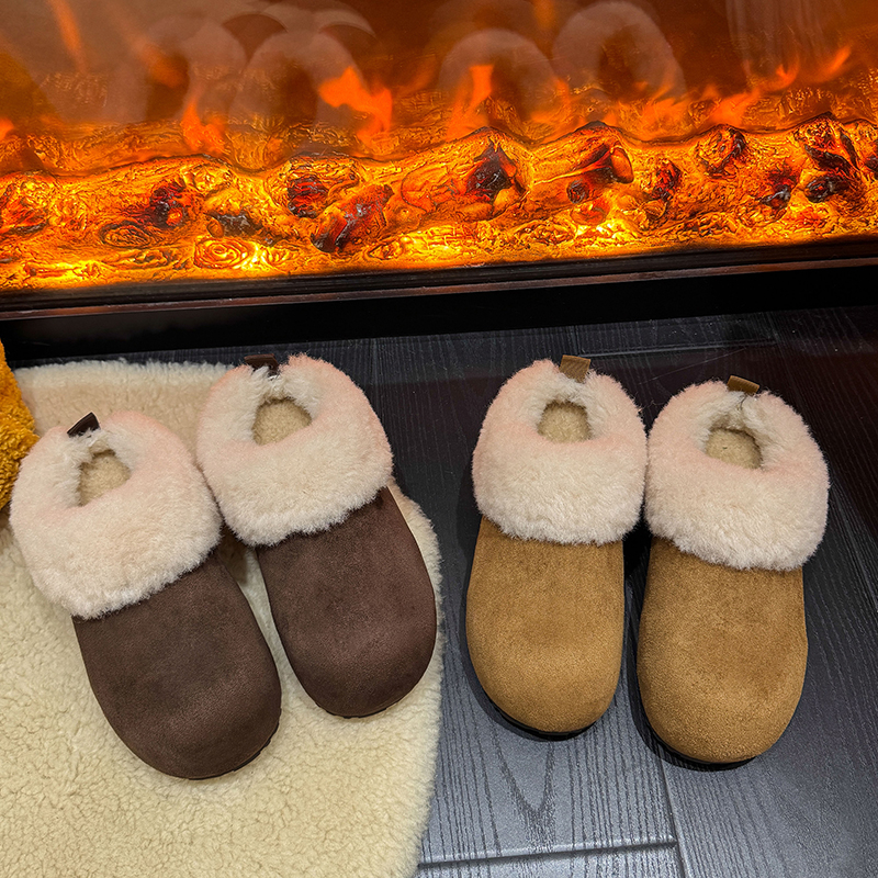 厚底包头半拖鞋女冬季加绒保暖毛毛绒棉鞋毛毛勃肯鞋加厚雪地靴女