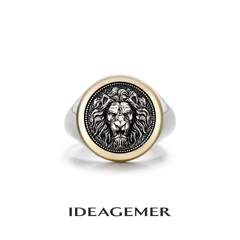 ideagemer 925银戒指 狮子王复古做旧戒指男小众高级复古个性开口