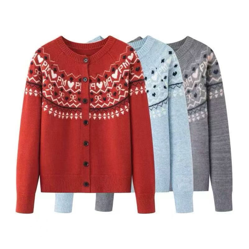 MM商场同款2025冬季新款百搭复古圆领提花针织衫女5531/0211/5532