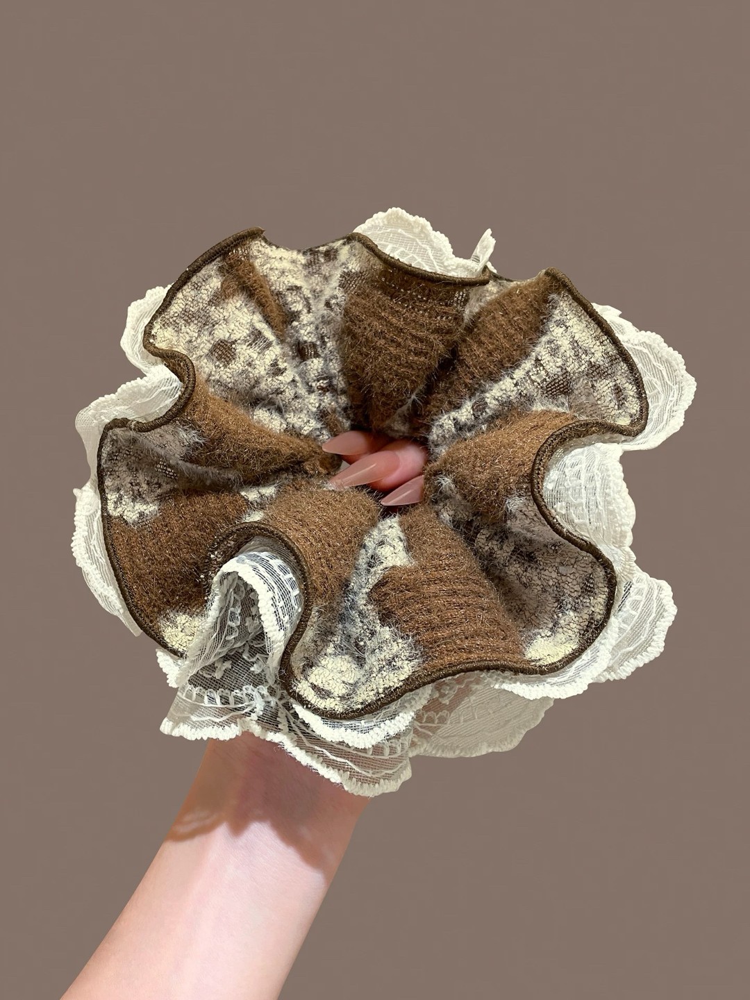 韩国高端蕾丝花边褶皱大肠发圈丸子头花头绳百搭马尾发绳发饰4146