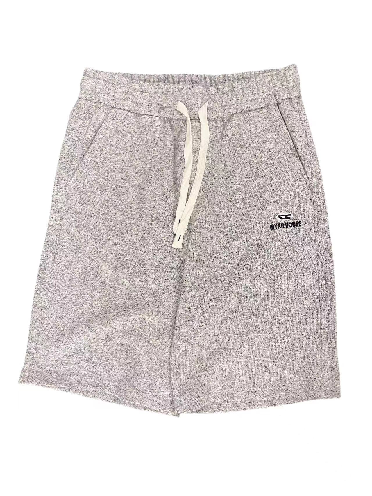 B026纯棉短裤男士同款宽松简约百搭休闲直筒短裤纯色运动裤抽绳