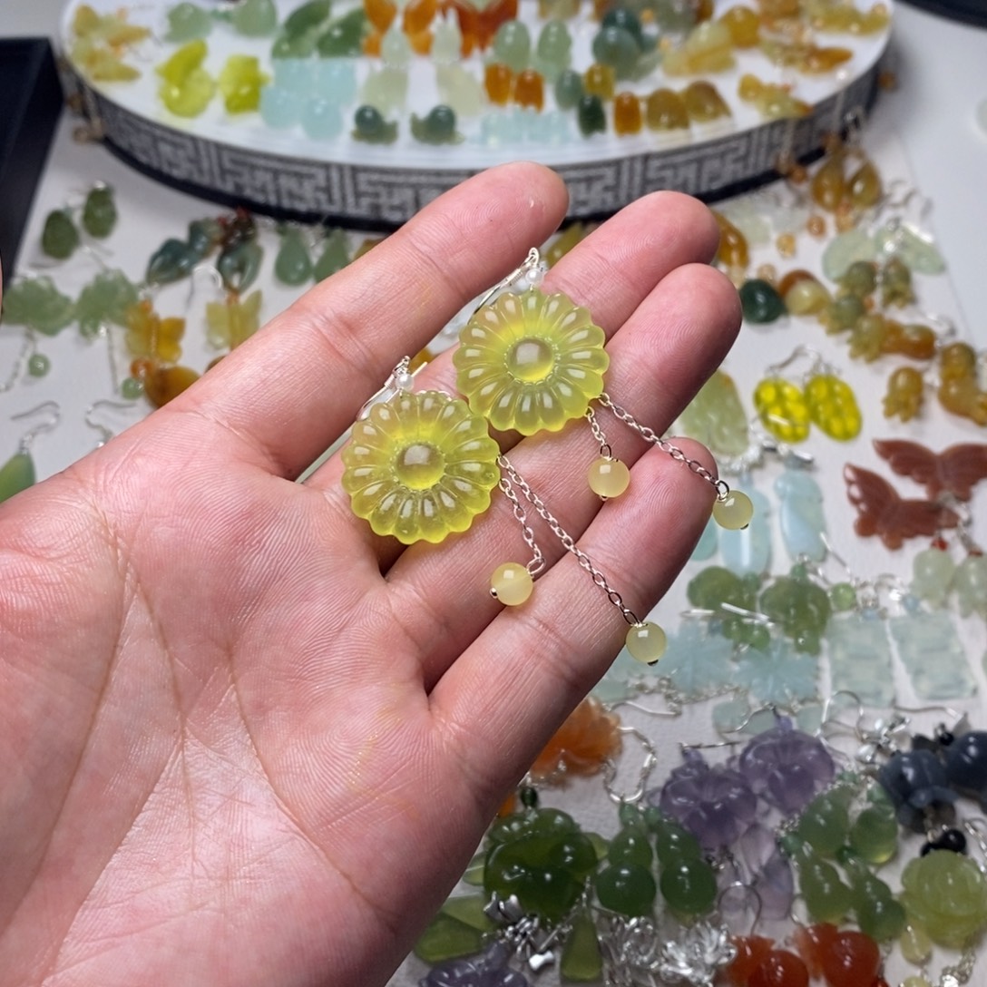 蛇纹石玉合金耳饰/颈饰