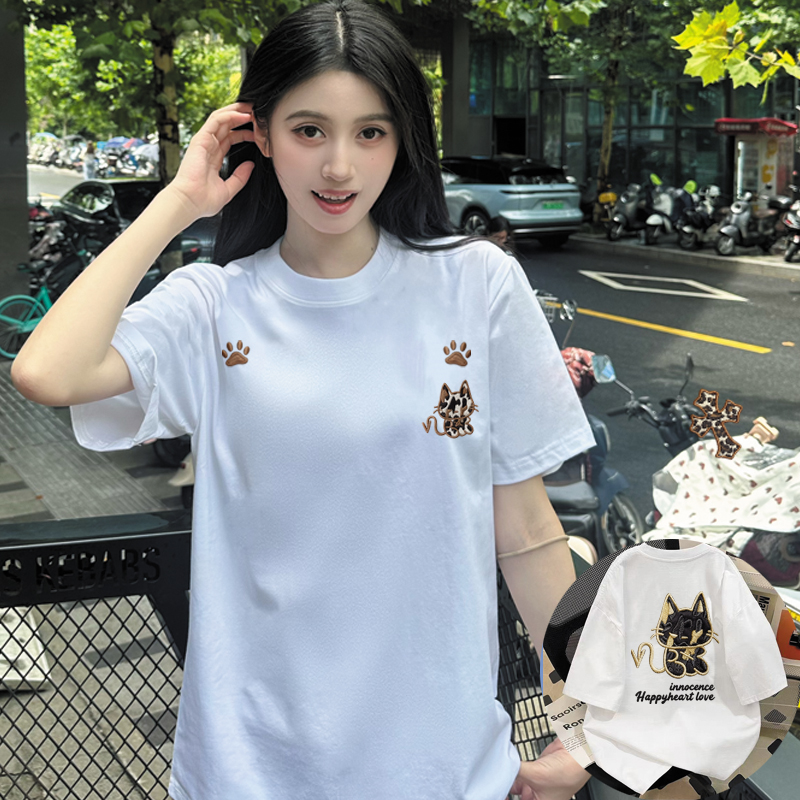 夏季印花情侣半袖春夏T恤圆领短袖时尚上衣常规款男士白色纯棉