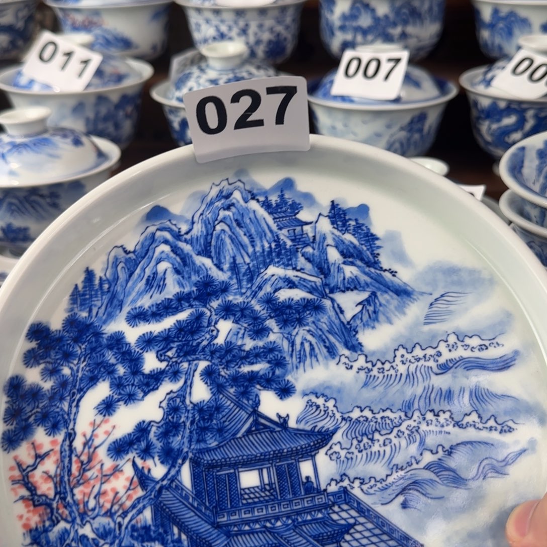 景德镇手绘山水楼阁壶承