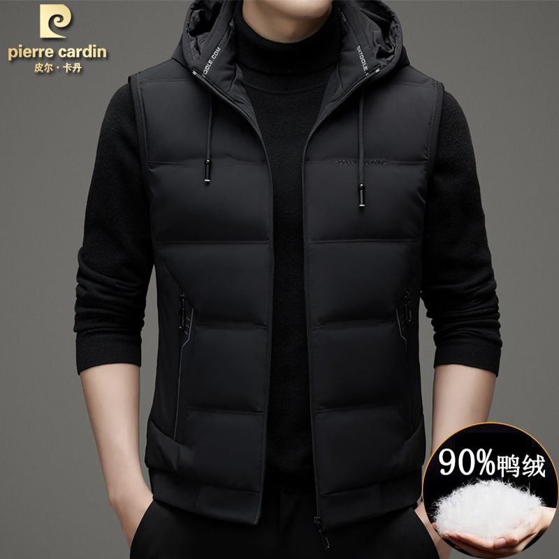 皮尔卡丹高品质羽绒服马甲男士秋冬季新款外套无袖背心外穿带帽装