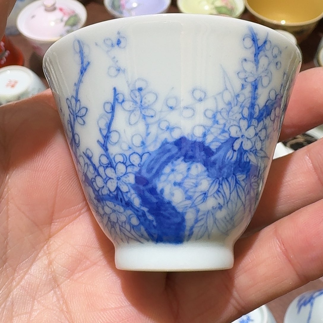 陈**气全手工青花岩茶杯